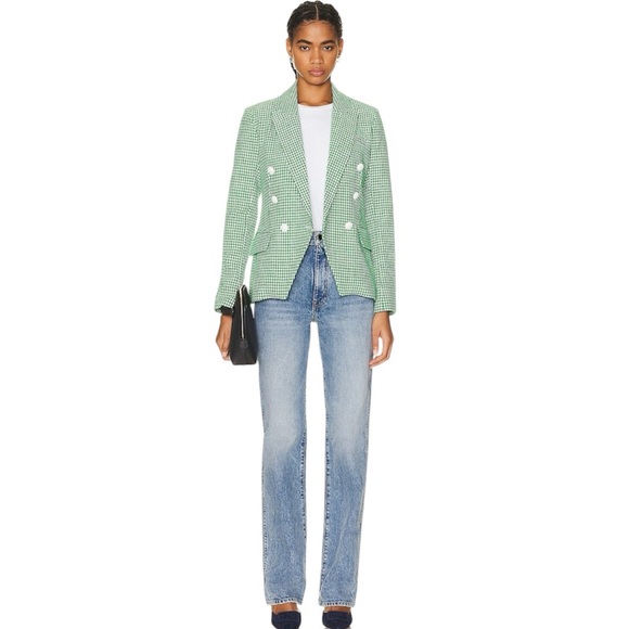 NWT L'AGENCE Kenzie Double-Breasted Blazer Checked Green Grass Size 2 - Picture 15 of 16